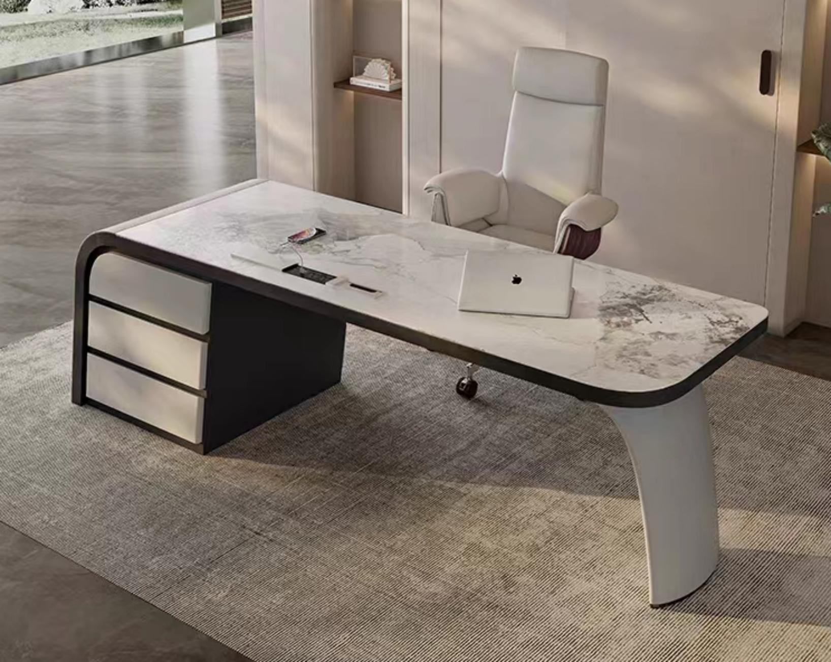 A modern Italian minimalist solid wood home desk with built-in socket on the top.