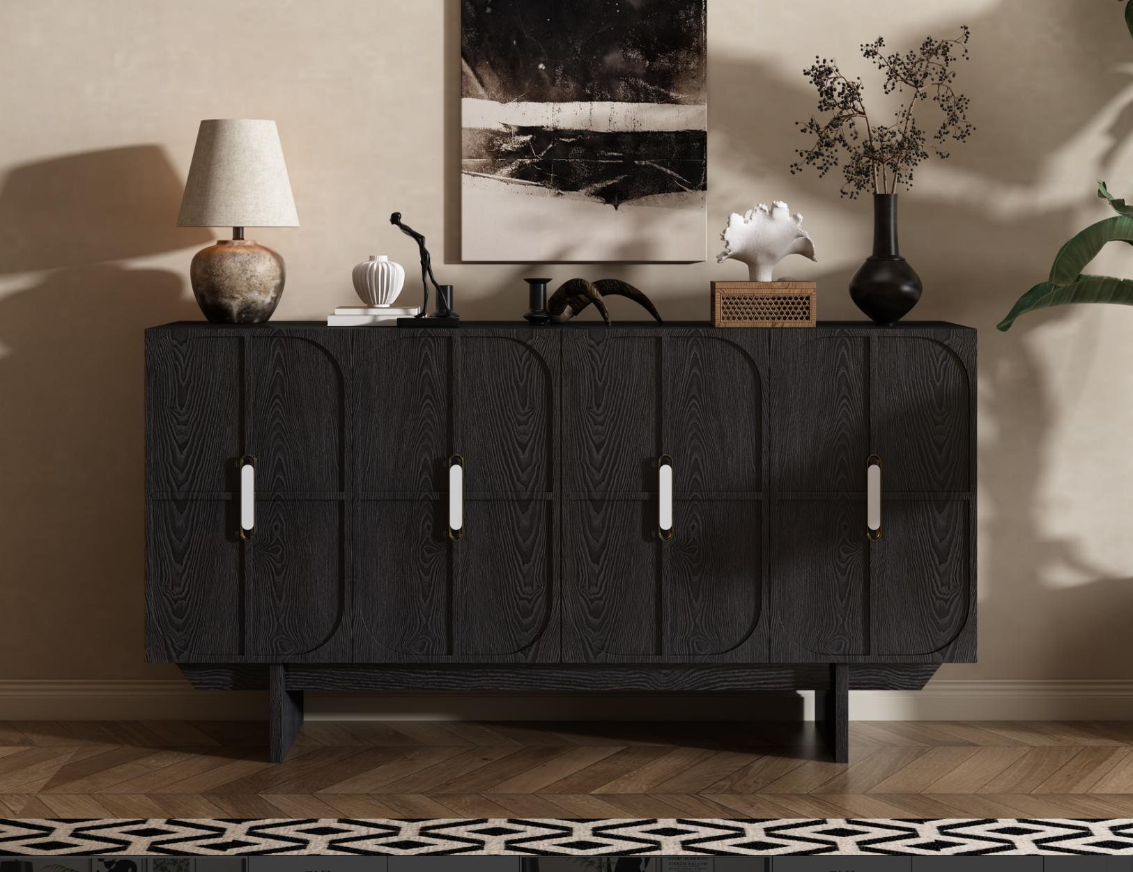 Mid-century style solid wood sideboard with vintage storage function for organizing items.