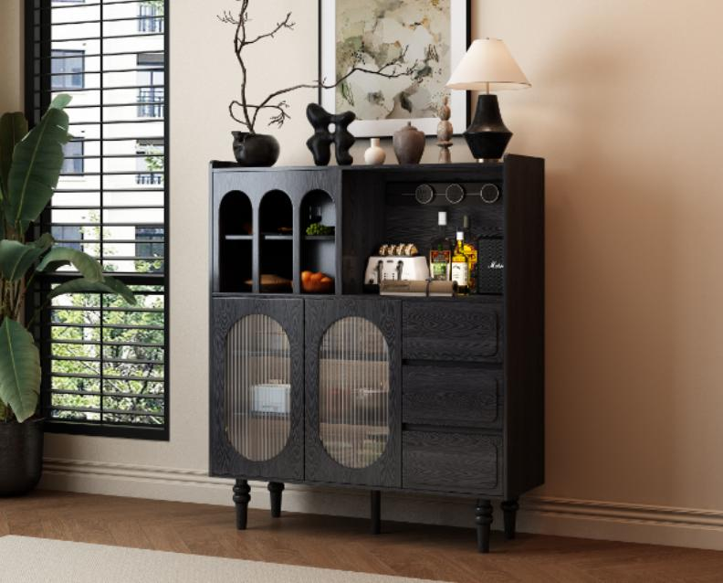 High-grade black walnut solid wood dining room sideboard, modern storage cabinet, American style