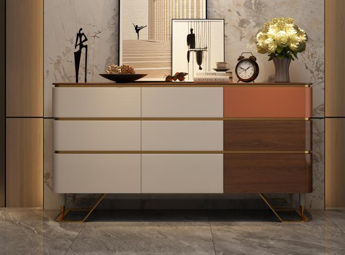 Luxury-lite storage cabinets, all made of solid wood, dining room sideboard with modern minimalist design and creative concept.