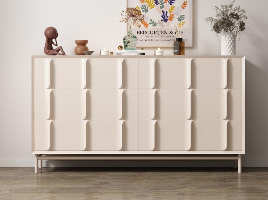French-style solid wood sideboard with cream color, minimalist and modern storage cabinet.