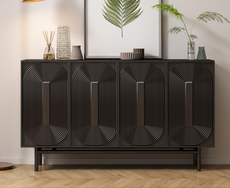 Zen-style solid wood dining cabinet with antique-style decorative cabinet and simple large-capacity storage cabinet.