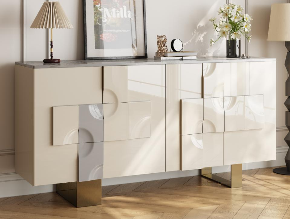High-end creative granite countertop sideboard for a luxurious restaurant, solid wood storage cabinet for a light and luxurious dining room.