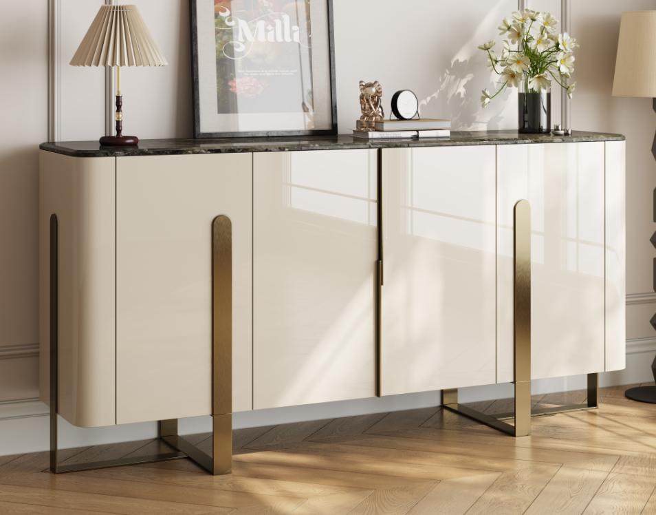 Luxury-lite solid wood multi-layer board sideboard with marble top, high-end modern minimalist granite slab storage cabinet