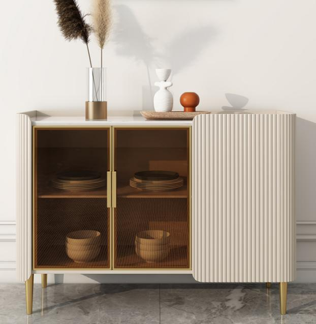 Minimalist Italian-style light luxury stone slab sideboard with modern minimalist storage and solid wood construction.