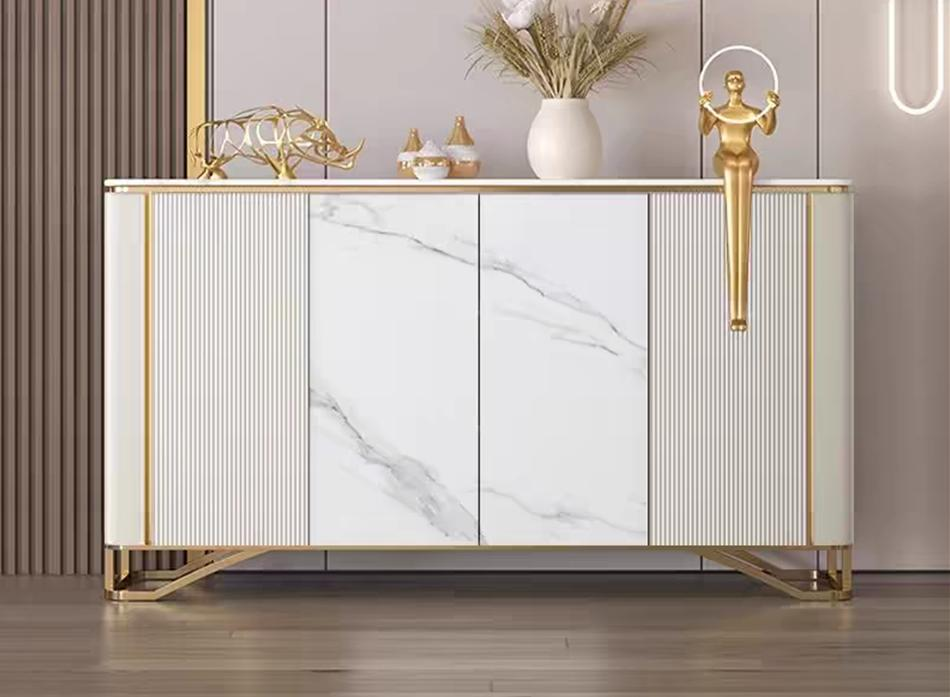 Luxury-lite style solid wood storage cabinet and decorative cabinet, granite slab lacquered dining sideboard with multiple functions