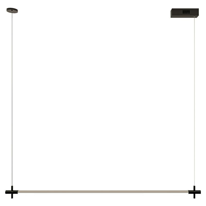 Sophisticated minimalist long-strip single-arm pendant lamp for dining room, dining table and island countertop lighting fixtures.