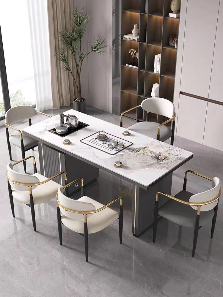 Light luxury stone slab tea table, balcony tea table with integrated tea brewing station and kettle for boiling water. Tea table with integrated tea brewing station and kettle for boiling water. Tea table with integrated tea brewing station and kettle for boiling water