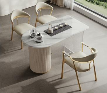 Household balcony microcrystalline stone granite countertop tea table with microcrystalline stone for making tea on it.
