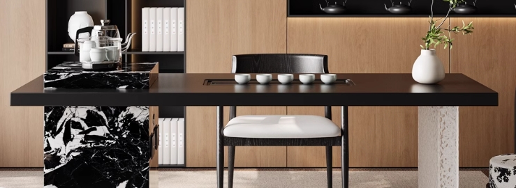 Minimalist Rocking Stone Tea Table Set for Villa - High-end Tea Room Design by Professional Designer - Creative Modern and Simple Office Tea Table Set