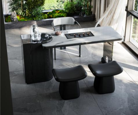 Luxury-lite Rock-Style Ceramic Tea Table with Integrated High-Quality Water Heater and Small Tea Brewing Station