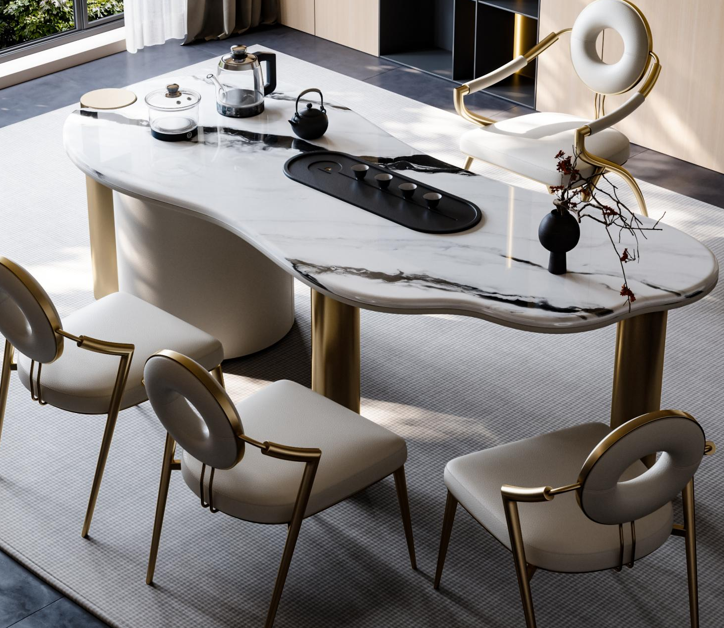 High-end new super crystal stone tea table, granite countertop tea table, villa living room, balcony, Italian light luxury style feeling