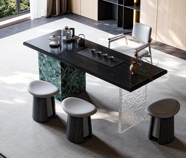 Solid wood tea table for home balcony, high-end tea table for brewing tea on the balcony, tea table for the reception area of the villa tea room, tea table for the tea reception area of the tea room in the