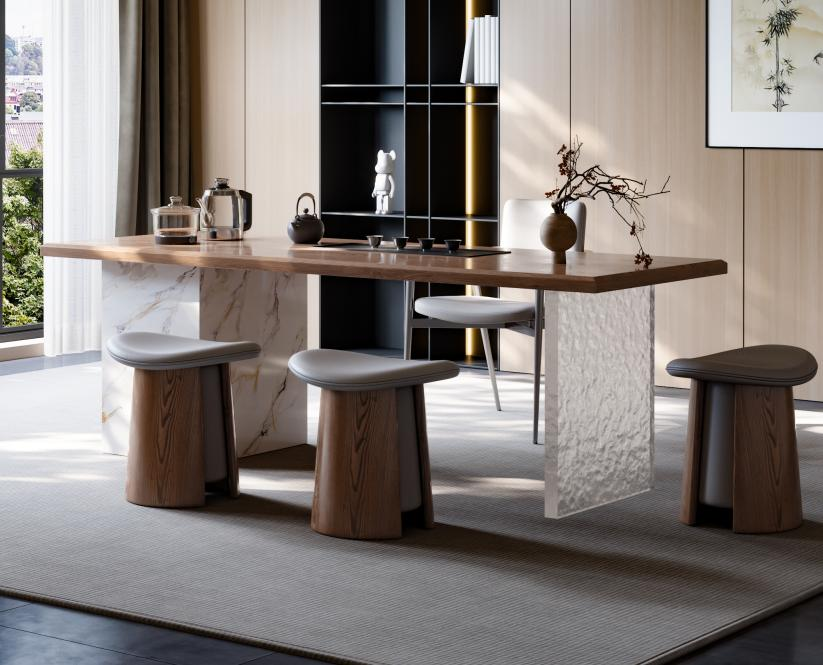 Solid wood tea table for home balcony tea room, high-end tea table for tea making in living room, elegant tea table for living room with quiet style.