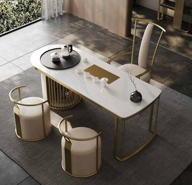 Slab-style tea table for minimalist living room, elegant and luxurious modern style, suitable for home use, ideal for brewing tea.