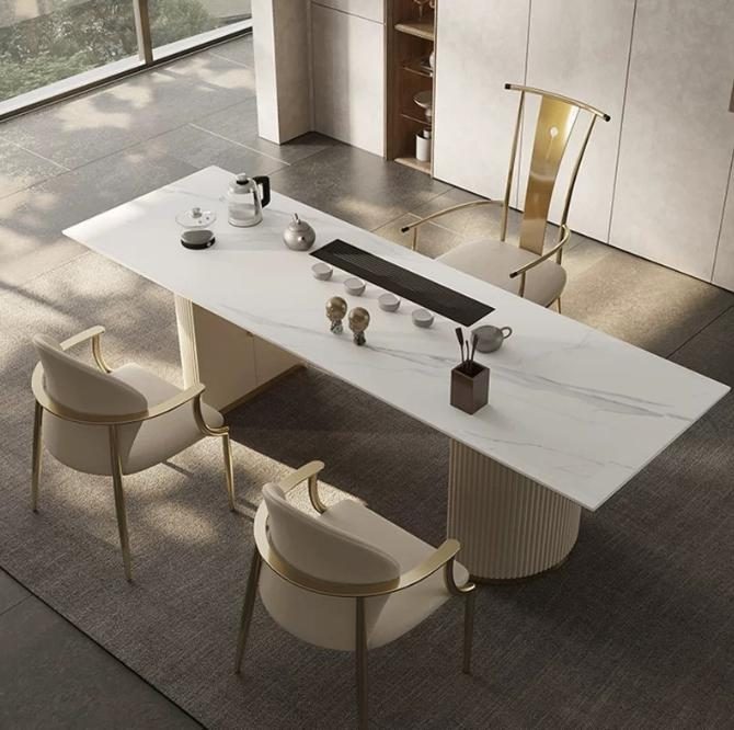 Slab-style tea table for tea drinking, a light and luxurious modern high-end home-use tea table for brewing tea.