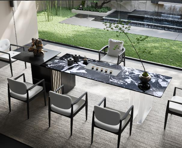 Designer-style modern minimalist granite slab tea table for Gongfu tea table, with a luxurious and upscale, grand and imposing design.