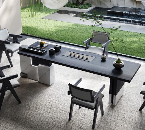 A new Chinese-style living room table for boiling water and brewing tea, featuring a Zen-like wooden large board tea table.