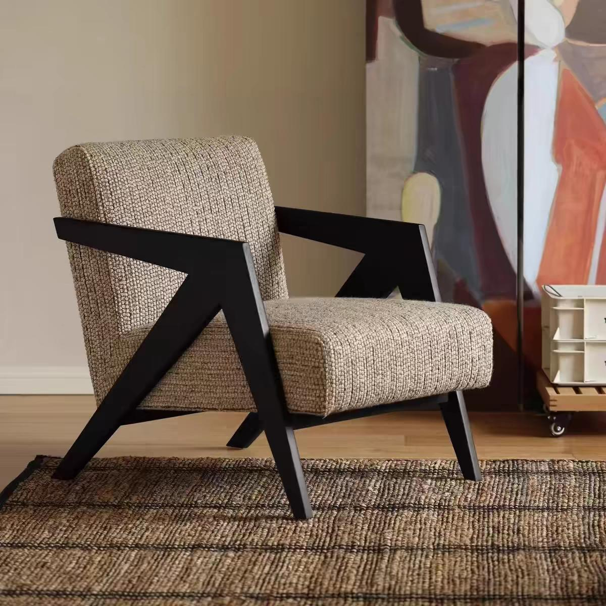 Middle Ages style Richard chair, single sofa chair for living room, balcony, French retro-style, casual, solid wood, real sofa chair