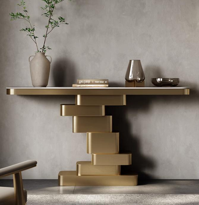 Luxury-lite stone slab entrance table, simple and modern entrance cabinet, entrance corridor entrance table.