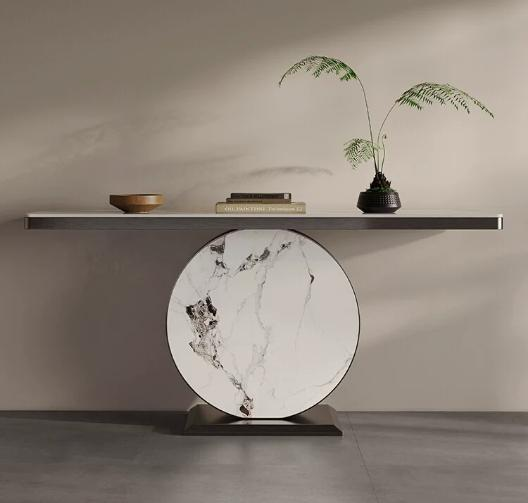 Wall panel entrance counter, grand entrance hall, minimalist luxury entrance table, corridor and passageway decoration, end scene table in foyer and corridor.