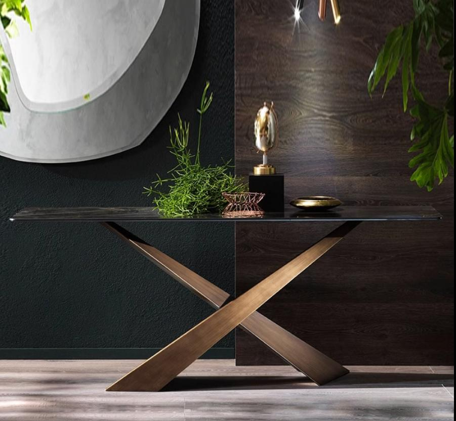 Luxury-lite stone countertop entrance table, black entrance table base, wall-mounted decoration, stainless steel entrance end table.