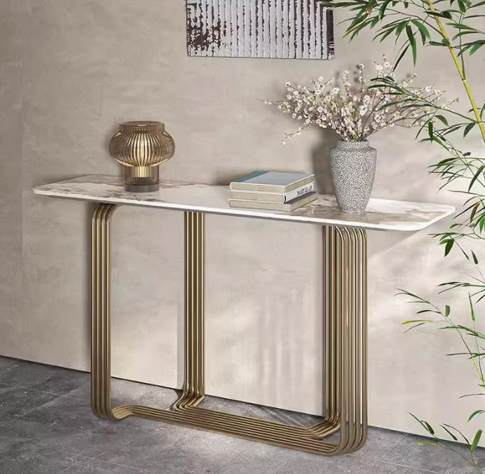 Glass entrance table for large-sized houses, stainless steel end display counter for entrance, wall-mounted luxurious entrance counter