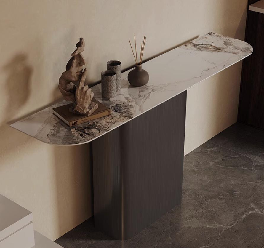 Wall-mounted entrance table - modern and minimalist narrow table with light luxury granite countertop facing the door. Entrance cabinet for end display at the entrance. Entrance counter.