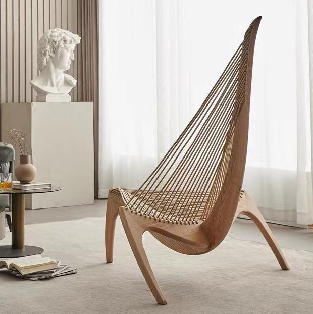 Solid wood sailing chair style pirate ship vertical harp chair artistic creative natural wood rope weaving