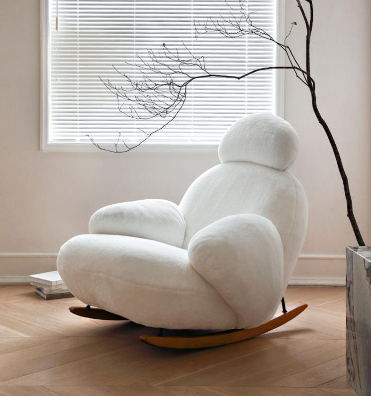 Swing Chair Adult Chaise Lounge Sofa in Living Room Creamy Style Flowery Cushion Casual Sofa for Home Balcony Lazy Person Trendy Big White Swing Chair
