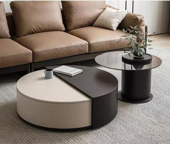 Coffee table for living room, home use, circular art design, small-sized apartment, coffee table that can rotate and store items.