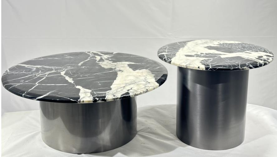Black Rose Natural Marble Coffee Table Set - Round Design for Living Room - Suitable for Home Use - Various Sizes - Light Luxury Style