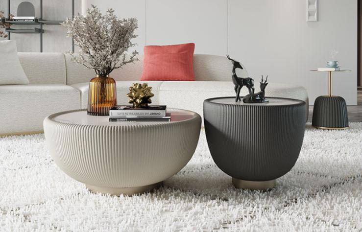 Light luxury small-sized apartment-sized round tea table set with circular side tables for a modern and simple home use as a mother-and-daughter-style living room tea table.