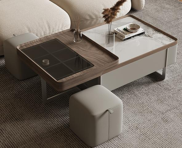 Minimalist Rocking Square Coffee Table for Small Living Spaces with Adjustable Stools and Creative Design for Tea Table Use