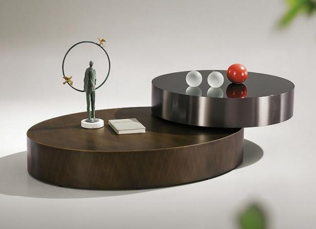 Minimalist rotating coffee table for villa, oval-shaped living room, home use, small apartment, creative design, stainless steel coffee table