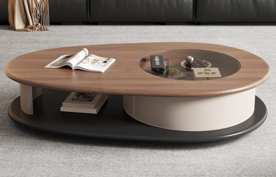 Multi-functional minimalist round coffee table, simple and modern style, suitable for various sizes of living rooms and home use, made of solid wood.