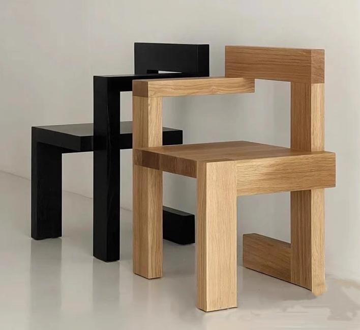 Solid wood modern minimalist building block chair, creative for home use with armrests and leisure chair function.