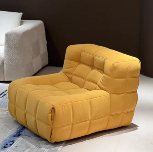 Velvet checkered sofa for the living room, tufted sofa for the lazy recliner, single-person plush caterpillar-style lounge chair.