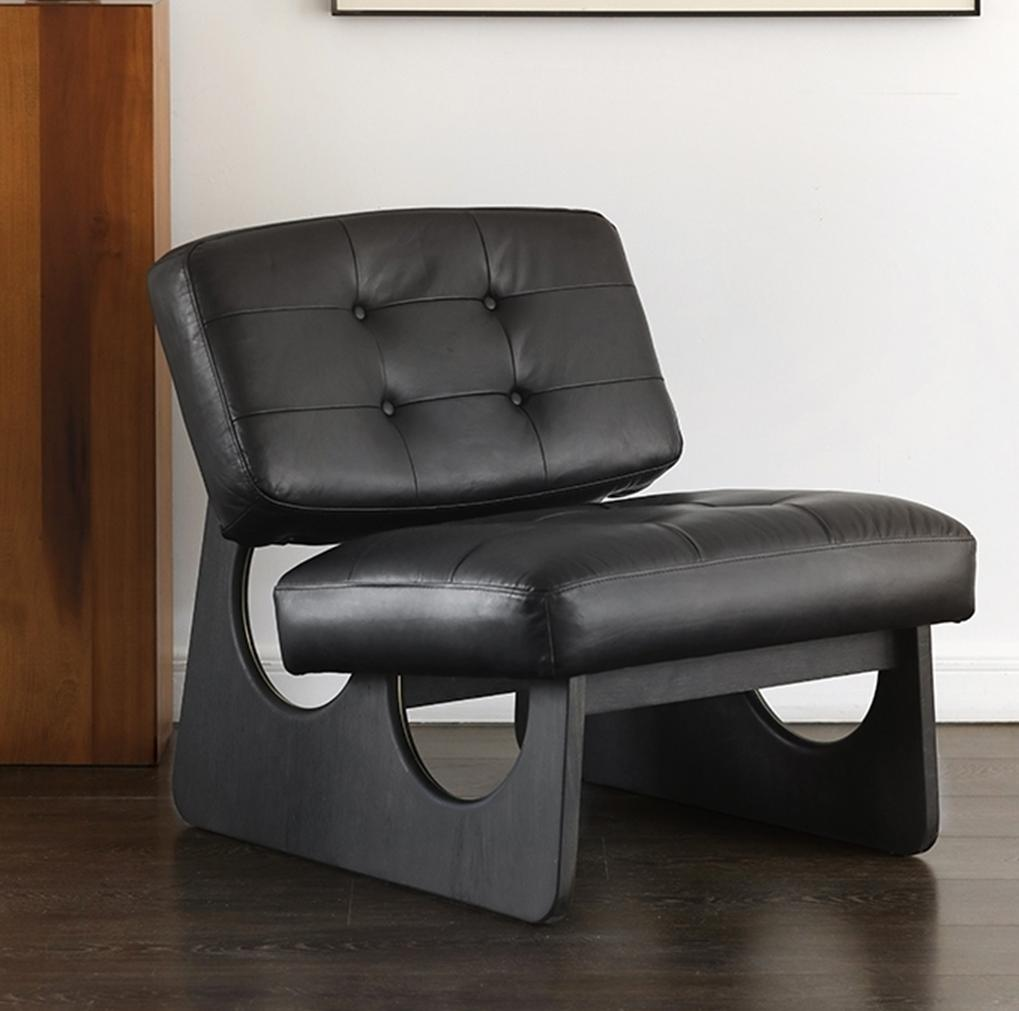 Single chair sofa, antique style solid wood single-person leisure chair, retro oil wax leather sofa chair, backrest chair