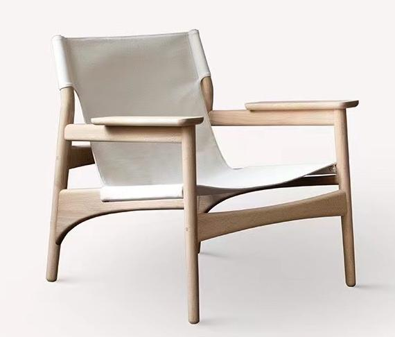 Solid wood canvas chair, casual ultra-fine leather armchair, simple and modern, suitable for home use, single-person chair