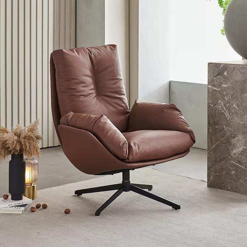 Organic leather sofa for living room, light luxury rotating sofa chair, leisure tiger-shaped chair, balcony single-person chair