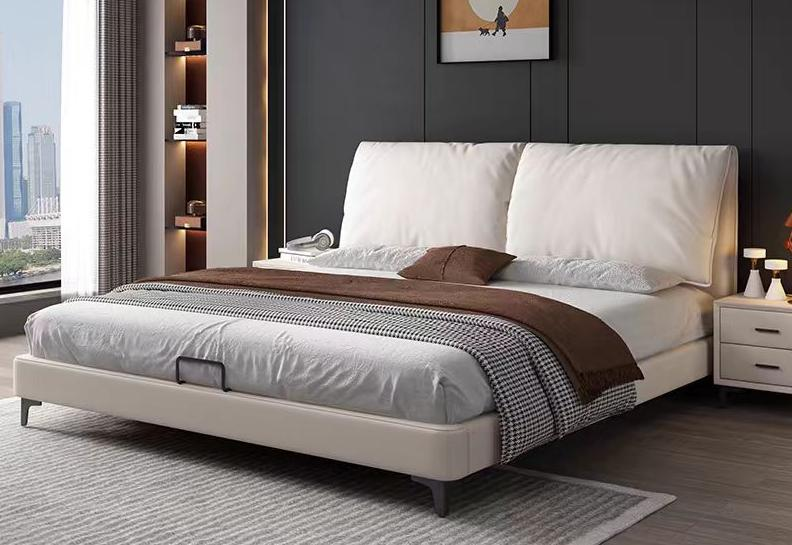 Cat scratching the skin of the elephant's ear. Technology fabric bed. Large bed. Modern and simple style. Fabric furniture for the master bedroom. Double soft-encased bed.