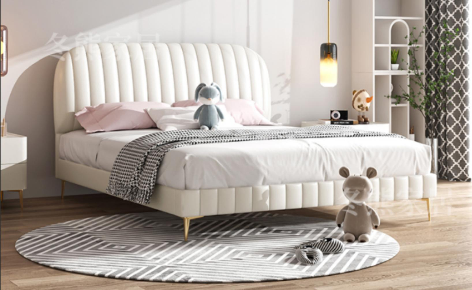 Creamy Style Bed Technology Fabric Luxury Modern Minimalist Master Bedroom Double Bed Compact Space-saving Textile Bed
