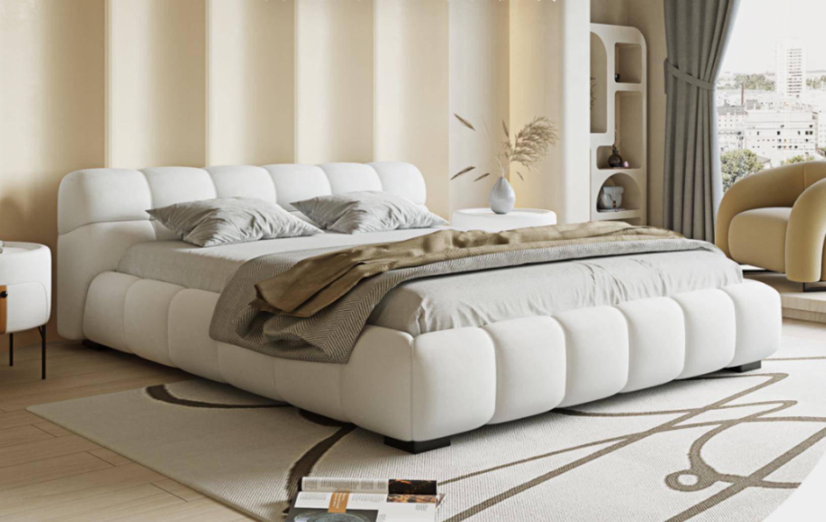 Cotton candy leather bed cupcake, cream style bed, modern minimalist luxury double bed, bread bed, master bedroom.