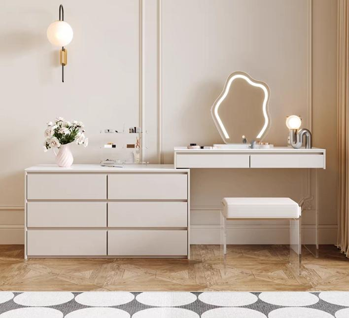 Solid wood granite slab chest of drawers, dressing table, integrated storage cabinet for bedroom, extendable corner bed end desk, light and luxurious study desk for modern minimalist bedroom.
