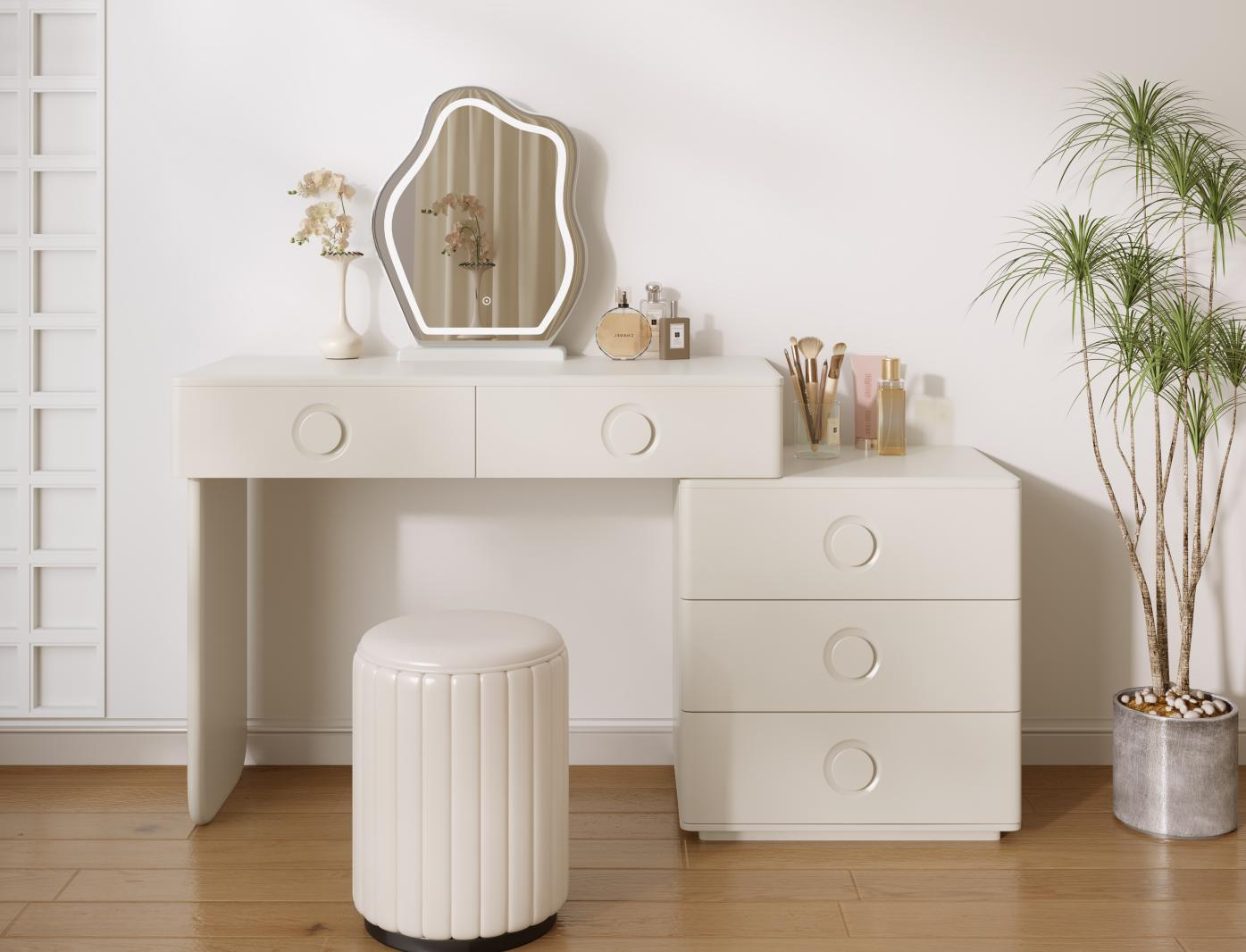 Creamy style integrated dressing table and sideboard as the main bedroom makeup table. Modern and luxurious, high-end feeling, solid wood makeup table.