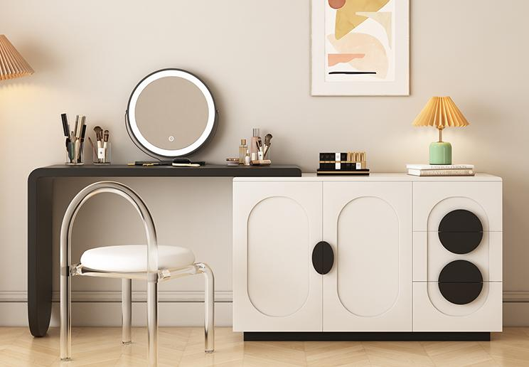 Solid wood dressing table and chest in one piece - bedroom modern minimalist corner makeup table in cream style - bedside extension makeup table with adjustable height