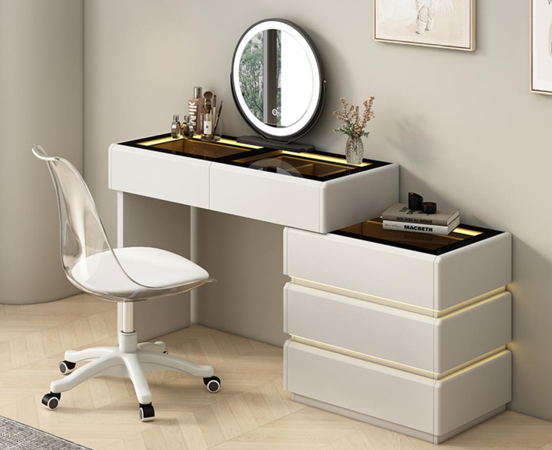 Modern minimalist dressing table and chest in one piece with high-end style. Bedroom dressing table. Bedside storage cabinet in the bedroom.