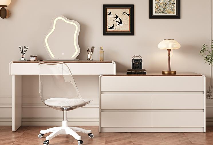 Modern minimalist solid wood dressing table and chest in one piece bedroom storage cabinet, light luxury style makeup table, telescopic makeup table