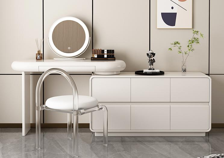 Creamy style solid wood lacquered dressing table for bedroom, modern minimalist style, integrated and extendable, luxurious and exquisite dressing table for makeup.
